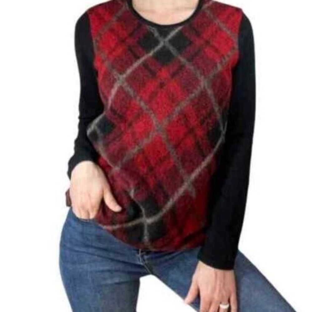 J.Jill Plaid Red Black Cotton Wool‎